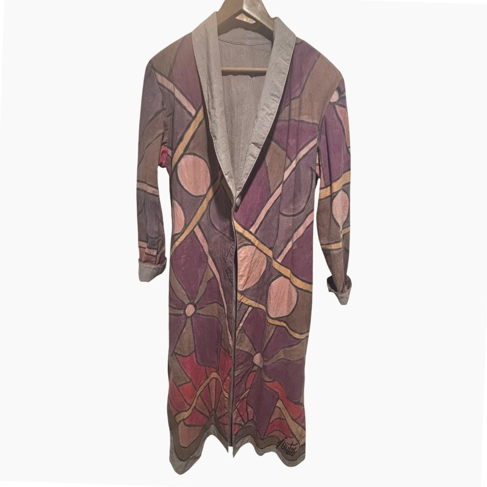 One Of A Kind Hand Painted Vintage Coat Abstract Boho Art Duster Statement Piece